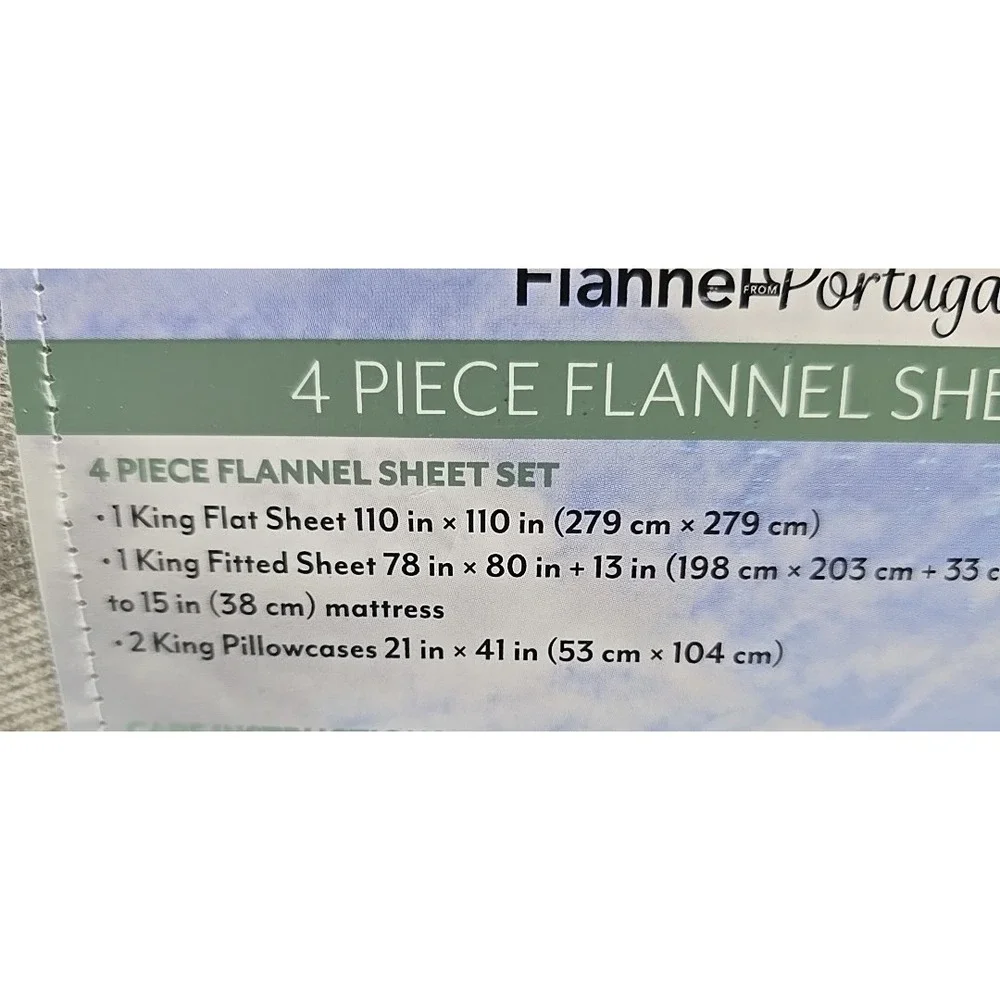Flannel From Portugal Winter Check Flannel Sheet Set 4 Piece King‎ 100% Cotton